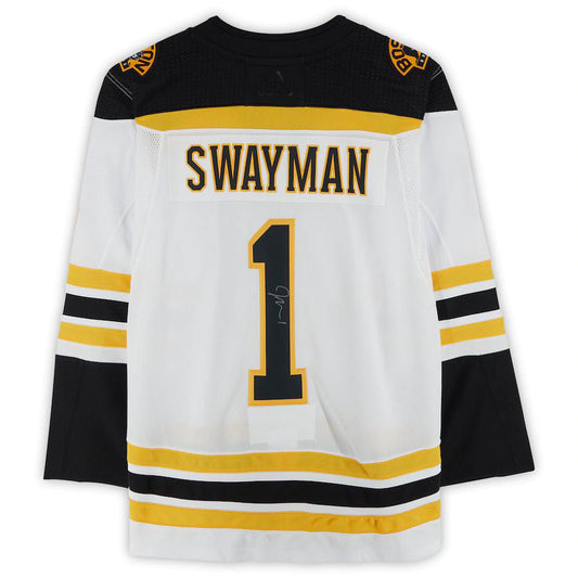 B.Bruins #1 Jeremy Swayman Fanatics Authentic Autographed Authentic Jersey White Black Stitched American Hockey Jerseys CustomName