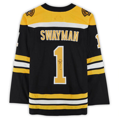 B.Bruins #1 Jeremy Swayman Fanatics Authentic Autographed Home Authentic Jersey Black Stitched American Hockey Jerseys CustomName