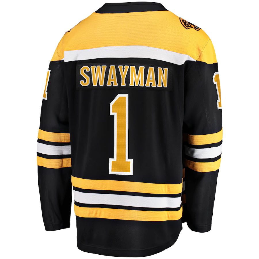 B.Bruins #1 Jeremy Swayman Fanatics Branded  Home Breakaway Replica Jersey Black Stitched American Hockey Jerseys CustomName