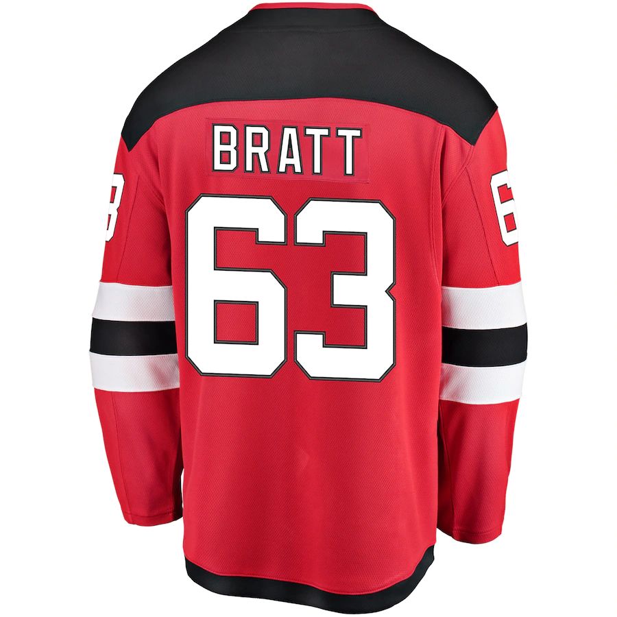 NJ.Devils #63 Jesper Bratt Fanatics Branded Home Breakaway Player Jersey Red Stitched American Hockey Jerseys CustomName