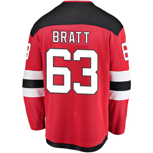NJ.Devils #63 Jesper Bratt Fanatics Branded Home Breakaway Player Jersey Red Stitched American Hockey Jerseys CustomName
