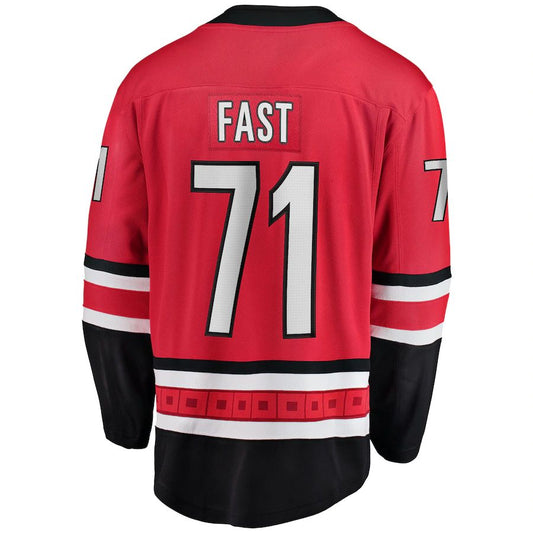 C.Hurricanes #71 Jesper Fast Fanatics Branded Home Breakaway Jersey Red Stitched American Hockey Jerseys CustomName