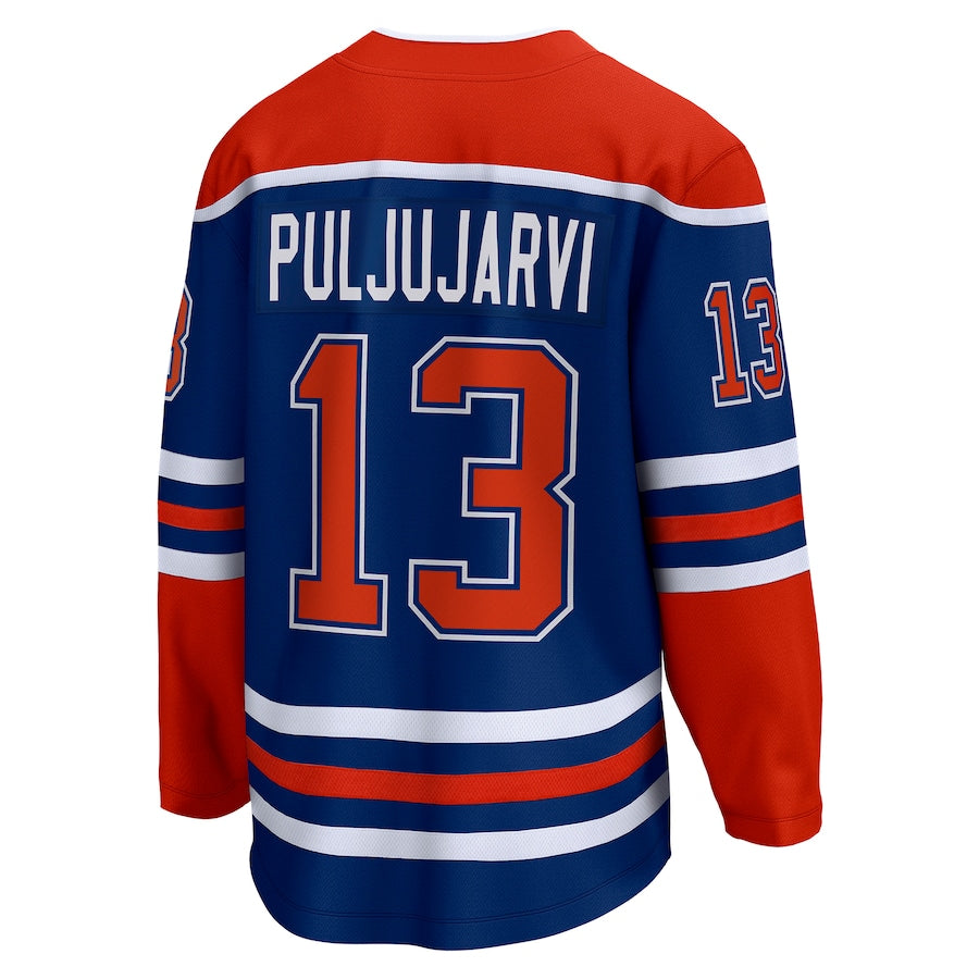 E.Oilers #13 Jesse Puljujarvi Fanatics Branded Home Breakaway Player Jersey Royal Stitched American Hockey Jerseys CustomName