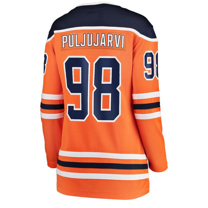 E.Oilers #98 Jesse Puljujarvi Fanatics Branded Home Breakaway Player Jersey Orange Stitched American Hockey Jerseys CustomName