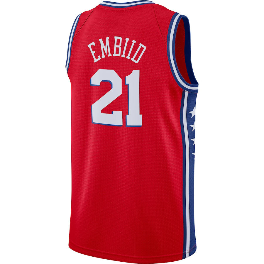 PH.76ers #21 Joel Embiid Swingman Player Jersey  Statement Edition  Red Stitched American Basketball Jersey
