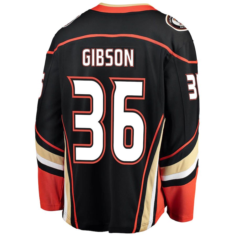 A.Ducks #36 John Gibson Fanatics Branded Breakaway Player Jersey Black Stitched American Hockey Jerseys CustomName