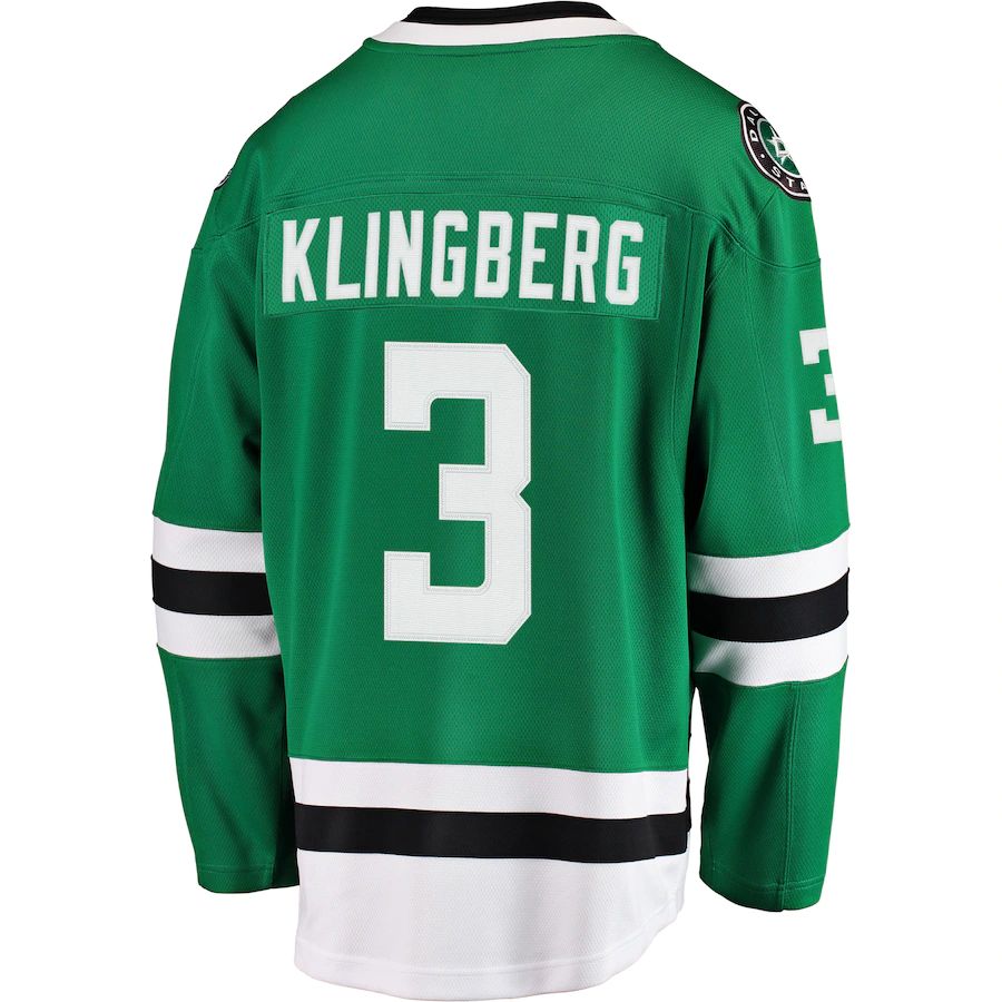D.Stars #3 John Klingberg Fanatics Branded Breakaway Jersey Kelly Green Stitched American Hockey Jerseys CustomName