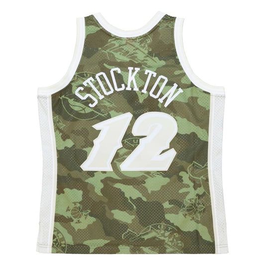 U.Jazz #12 John Stockton Mitchell & Ness Unisex Hardwood Classics 1998-99 Ghost Green Swingman Jersey Camo Stitched American Basketball Jersey