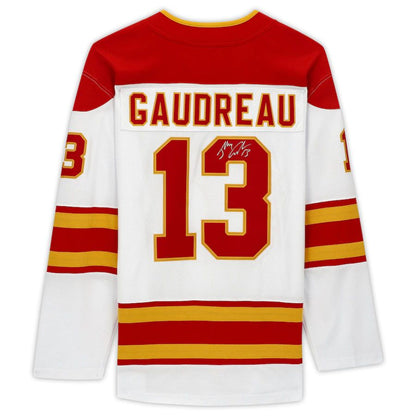 C.Flames #13 Johnny Gaudreau Fanatics Authentic Autographed Fanatics Breakaway Jersey White Red Stitched American Hockey Jerseys CustomName