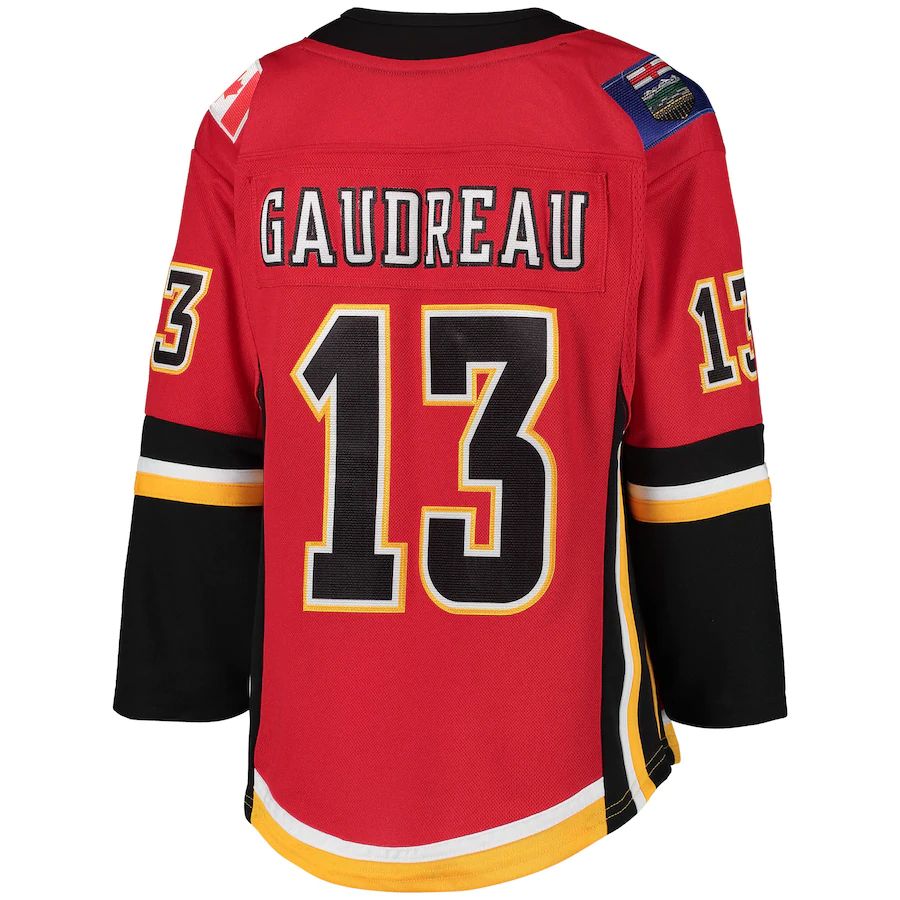 C.Flames #13 Johnny Gaudreau 2020-21 Alternate Premier Player Jersey Red Stitched American Hockey Jerseys CustomName