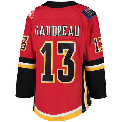 C.Flames #13 Johnny Gaudreau 2020-21 Alternate Premier Player Jersey Red Stitched American Hockey Jerseys CustomName