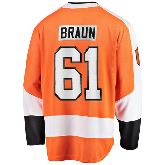 P.Flyers #61 Justin Braun Fanatics Branded Breakaway Player Jersey Orange Stitched American Hockey Jerseys CustomName