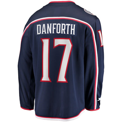 C.Blue Jackets #17 Justin Danforth Fanatics Branded Home Breakaway Player Jersey Navy Stitched American Hockey Jerseys CustomName