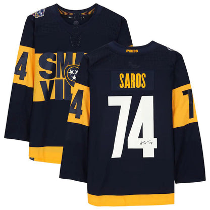 N.Predators #74 Juuse Saros Fanatics Authentic Autographed 2022 Stadium Series Jersey Navy Stitched American Hockey Jerseys CustomName