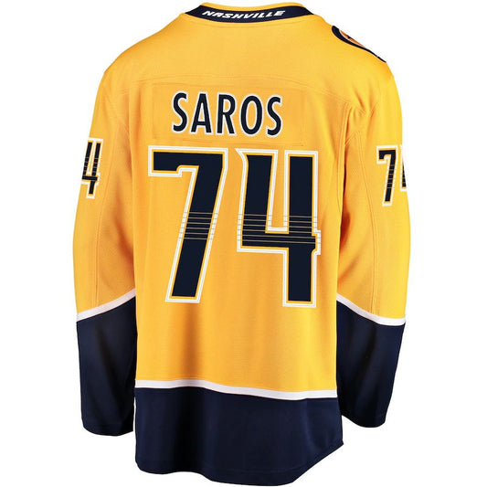 N.Predators #74 Juuse Saros Fanatics Branded Home Premier Breakaway Player Jersey Gold Stitched American Hockey Jerseys CustomName