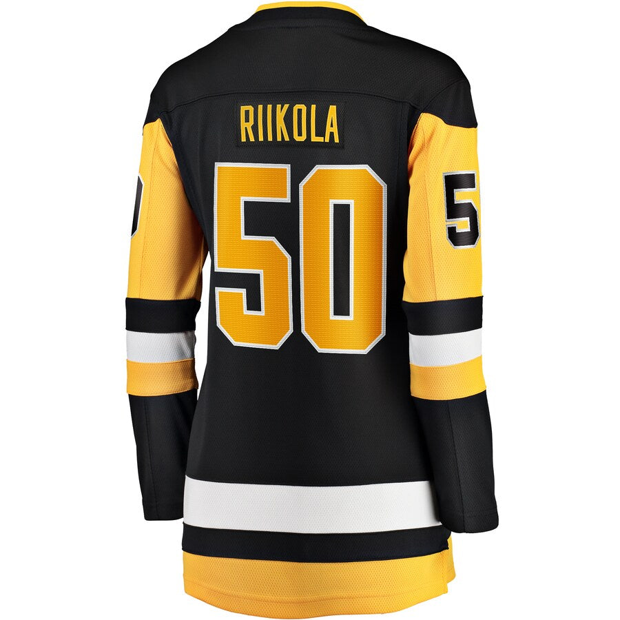 P.Penguins #50 Juuso Riikola Fanatics Branded Women's Home Breakaway Player Jersey Black Stitched American Hockey Jerseys CustomName