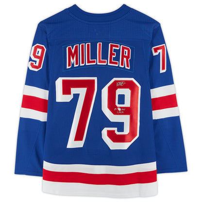 NY.Rangers #79 K'Andre Miller Fanatics Authentic Autographed with 1st Goal 1-26-21 Inscription Blue Stitched American Hockey Jerseys CustomName