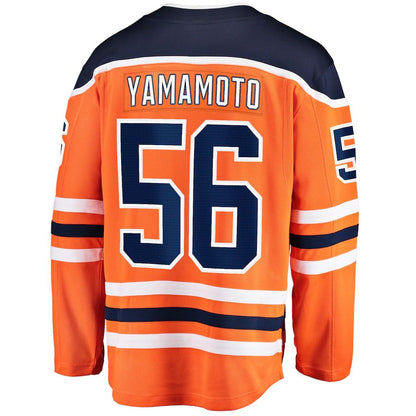 E.Oilers #56 Kailer Yamamoto Fanatics Branded Home Breakaway Player Jersey Orange Stitched American Hockey Jerseys CustomName