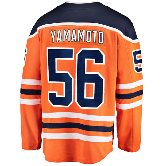 E.Oilers #56 Kailer Yamamoto Fanatics Branded Home Breakaway Player Jersey Orange Stitched American Hockey Jerseys CustomName