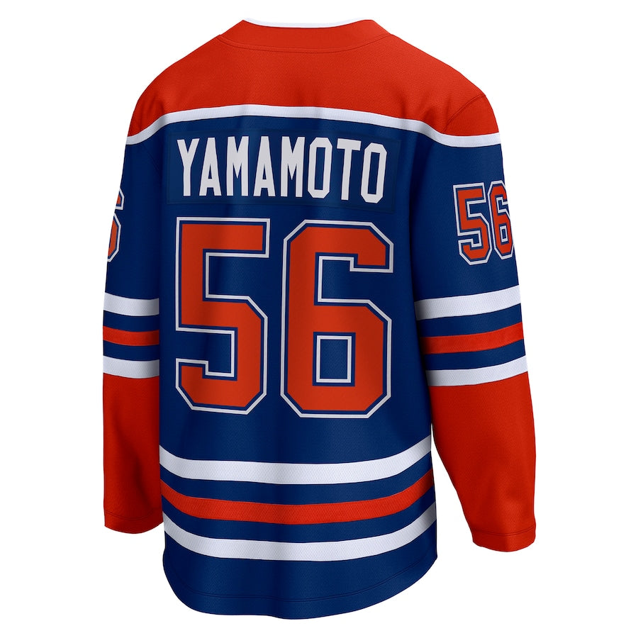 E.Oilers #56 Kailer Yamamoto Fanatics Branded Home Breakaway Player Jersey Royal Stitched American Hockey Jerseys CustomName