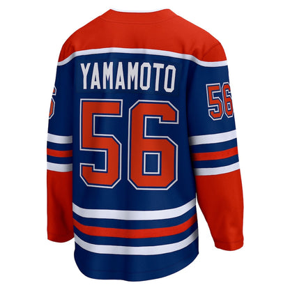 E.Oilers #56 Kailer Yamamoto Fanatics Branded Home Breakaway Player Jersey Royal Stitched American Hockey Jerseys CustomName
