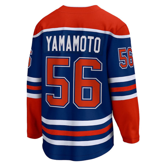 E.Oilers #56 Kailer Yamamoto Fanatics Branded Home Breakaway Player Jersey Royal Stitched American Hockey Jerseys CustomName