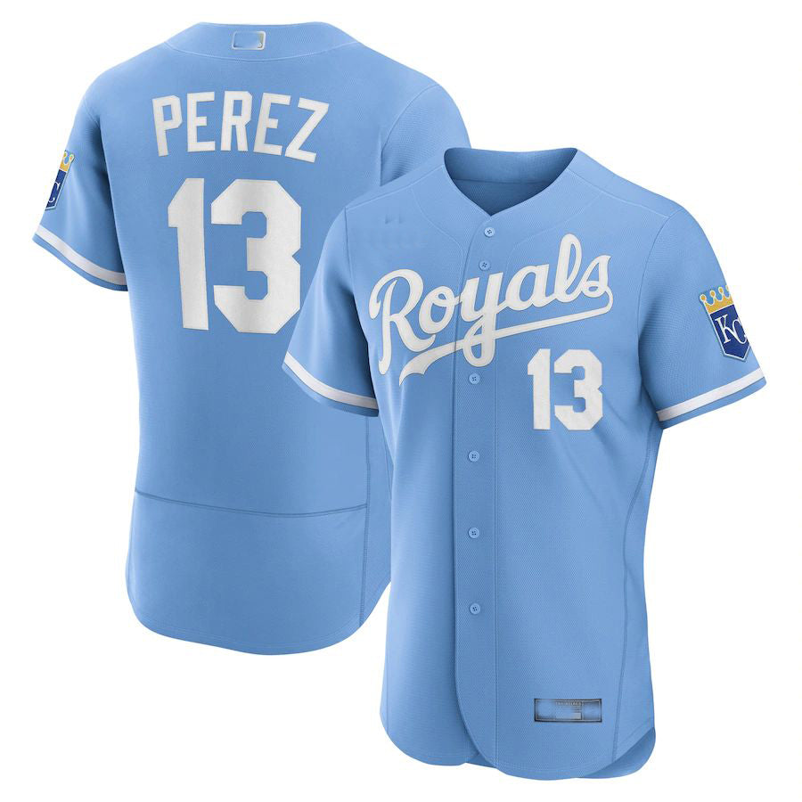 Kansas City Royals #13 Salvador P¨¦rez Light Blue 2022 Alternate Authentic Player Jersey Baseball Jerseys