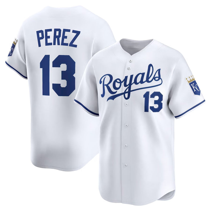 Kansas City Royals #13 Salvador Perez Home Limited Player Jersey - White Stitched Baseball Jersey