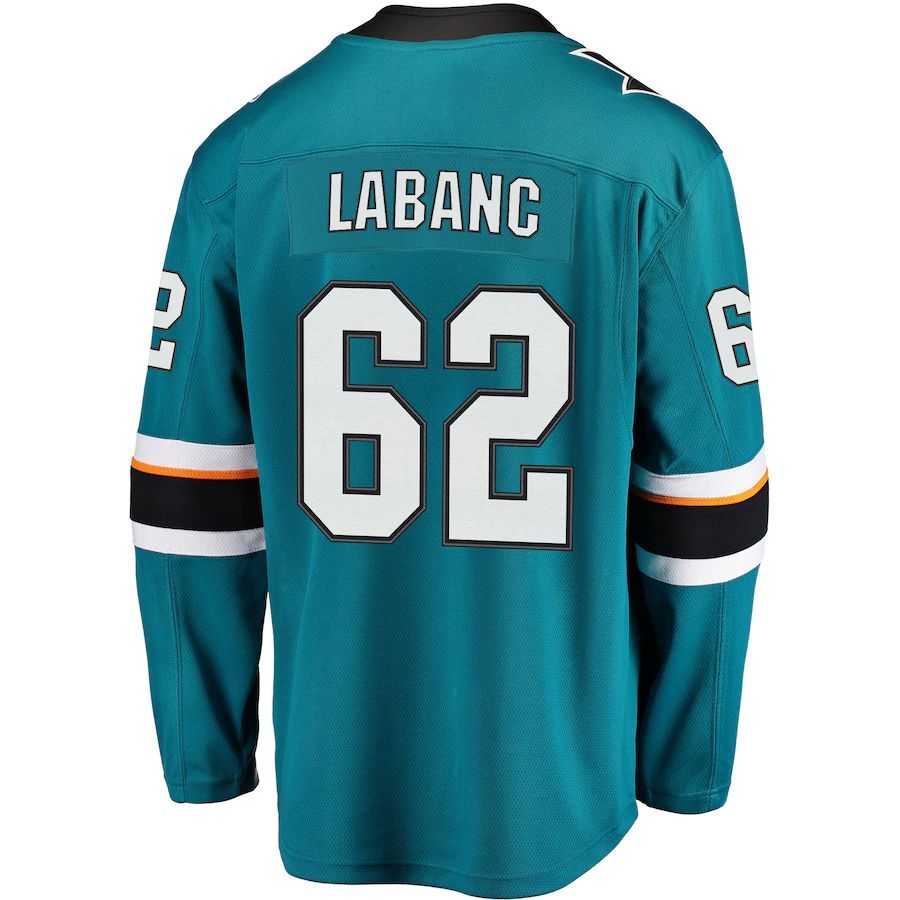 SJ.Sharks #62 Kevin Labanc Fanatics Branded Breakaway Jersey Teal Stitched American Hockey Jerseys CustomName