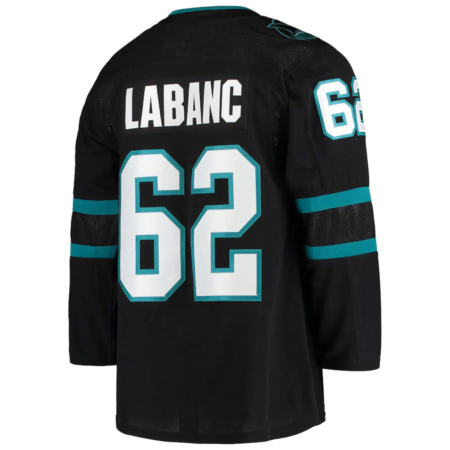 SJ.Sharks #62 Kevin Labanc Alternate Authentic Jersey Black Stitched American Hockey Jerseys CustomName