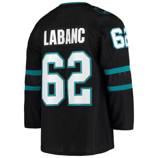 SJ.Sharks #62 Kevin Labanc Alternate Authentic Jersey Black Stitched American Hockey Jerseys CustomName