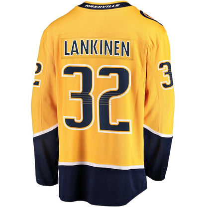 N.Predators #32 Kevin Lankinen Fanatics Branded Home Breakaway Player Jersey Gold Stitched American Hockey Jerseys CustomName