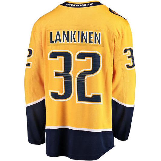 N.Predators #32 Kevin Lankinen Fanatics Branded Home Breakaway Player Jersey Gold Stitched American Hockey Jerseys CustomName