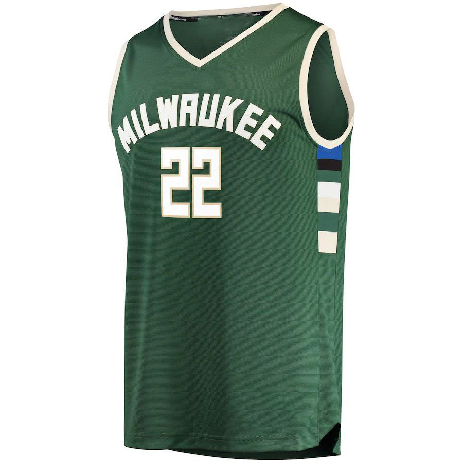 M.Bucks #22 Khris Middleton Fanatics Branded Fast Break Road Replica Player Jersey Green Icon Edition Stitched American Basketball Jersey
