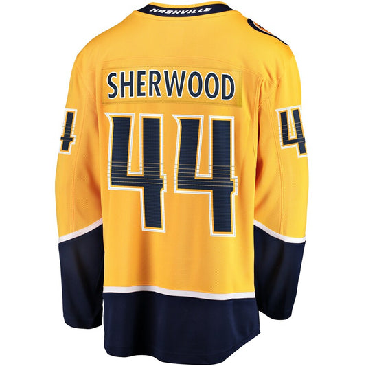 N.Predators #44 Kiefer Sherwood Fanatics Branded Home Breakaway Player Jersey  Gold Stitched American Hockey Jerseys CustomName