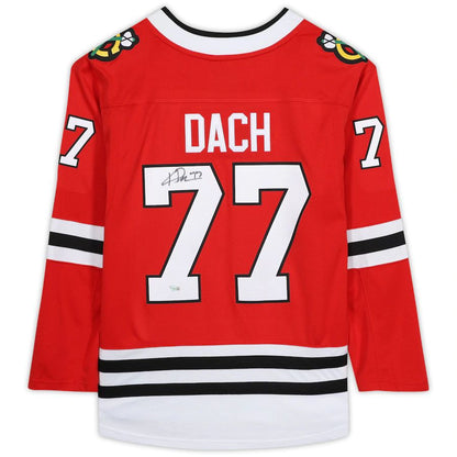 C.Blackhawks #77 Kirby Dach Fanatics Authentic Autographed Fanatics Breakaway Jersey Red Stitched American Hockey Jerseys CustomName