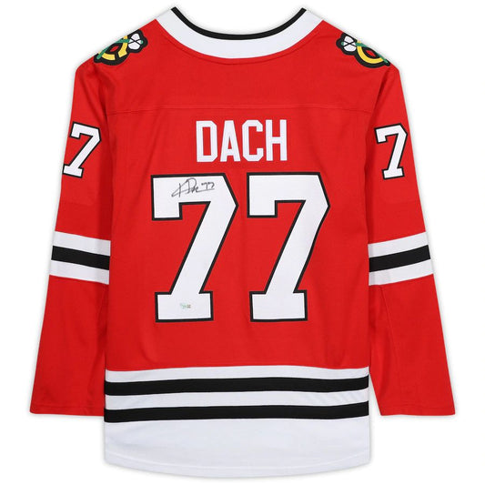 C.Blackhawks #77 Kirby Dach Fanatics Authentic Autographed Fanatics Breakaway Jersey Red Stitched American Hockey Jerseys CustomName