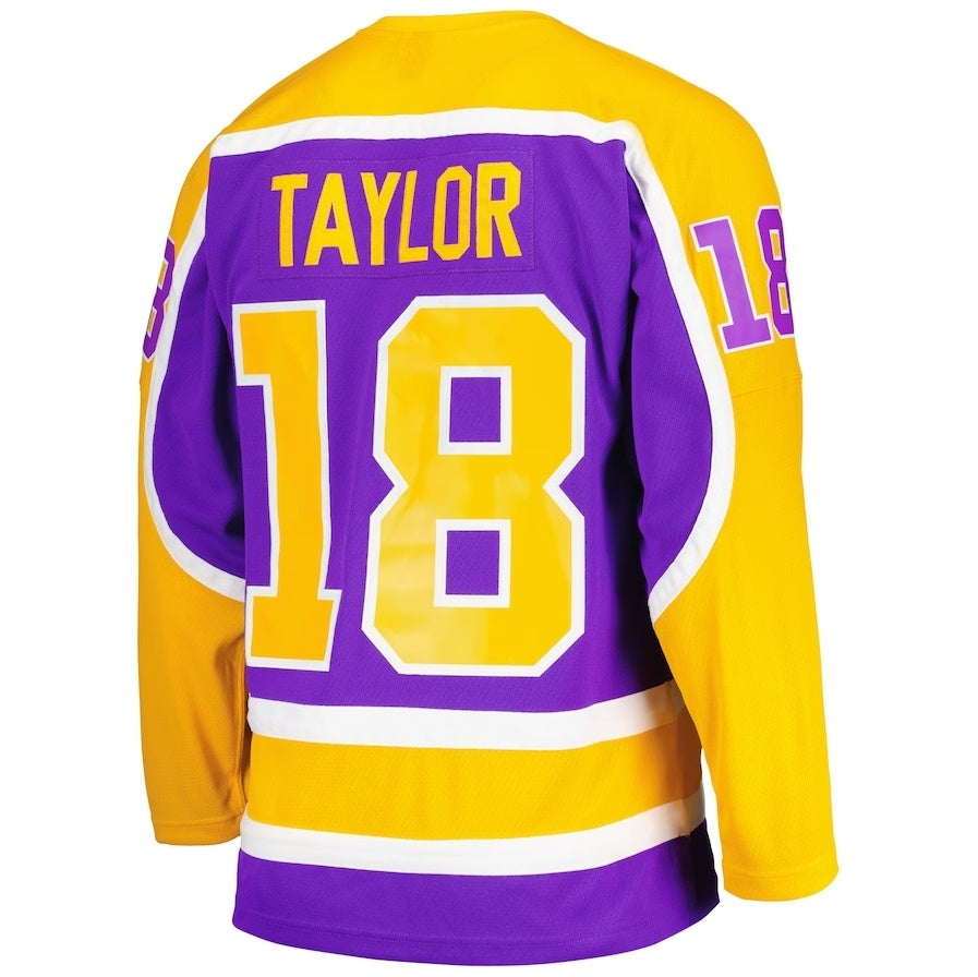 LA.Kings #18 Dave Taylor Mitchell & Ness 1980-81 Blue Line Player Jersey - Purple Stitched American Hockey Jerseys CustomName