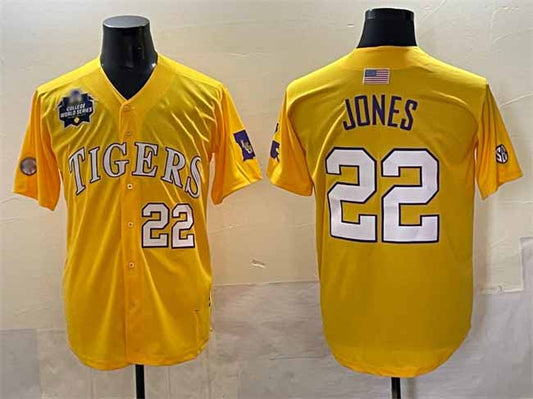 L.Tigers #22 Jared Jones Gold 2025 World Series Stitched Baseball American College Jerseys