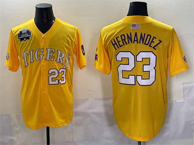 L.Tigers #23 Luis Hernandez Gold 2025 World Series Stitched Baseball American College Jerseys