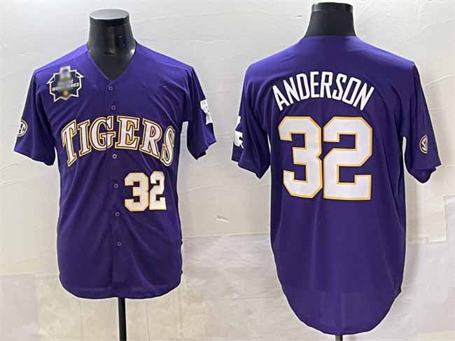 L.Tigers #32 Kade Anderson Purple 2025 World Series Stitched Baseball American College Jerseys