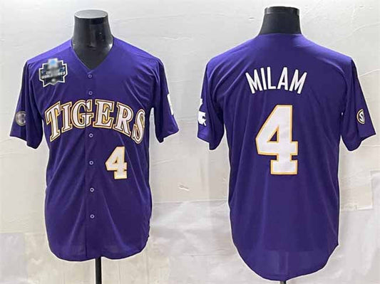 L.Tigers #4 Steven Milam Purple 2025 World Series Stitched Baseball American College Jerseys
