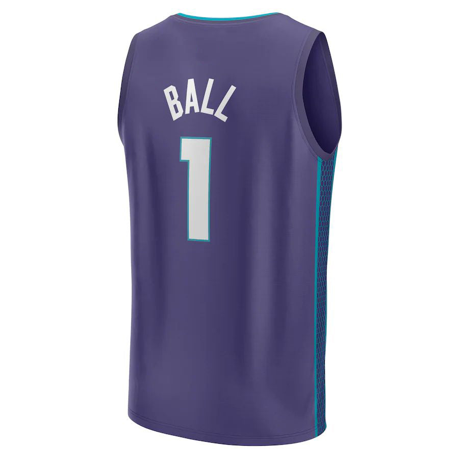 C.Hornets #1 LaMelo Ball Fanatics Branded 2022-23 Fast Break Replica Jersey Statement Edition Purple Stitched American Basketball Jersey