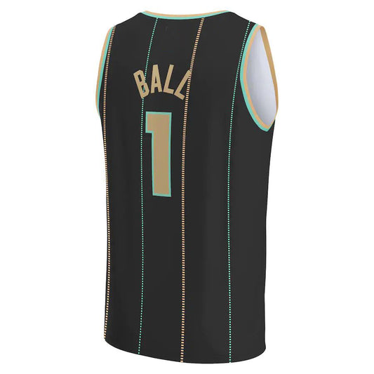 C.Hornets #1 LaMelo Ball Fanatics Branded 2022-23 Fastbreak Jersey City Edition Black Stitched American Basketball Jersey