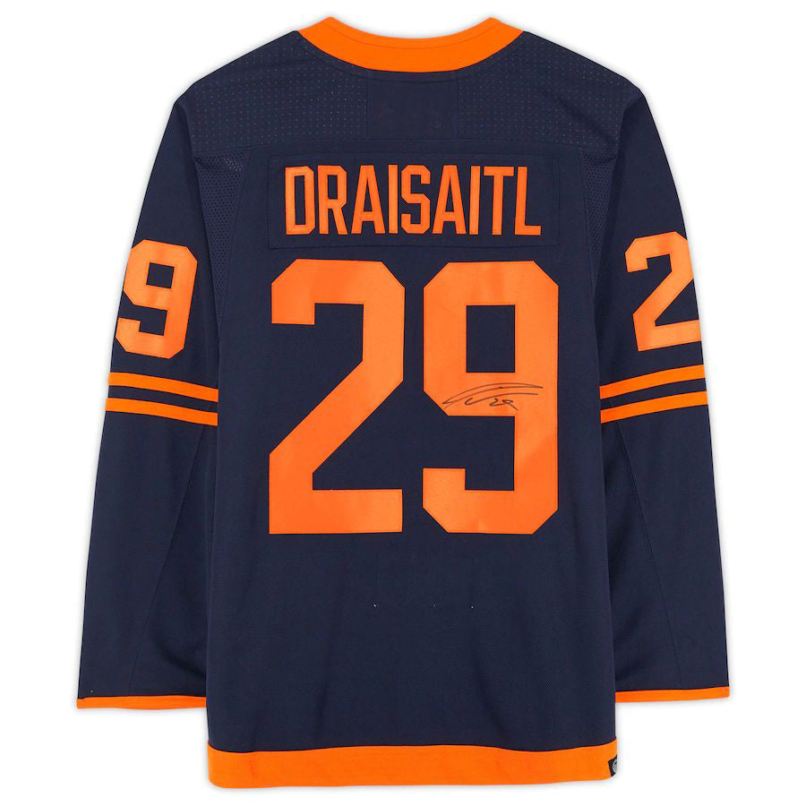 E.Oilers #29 Leon Draisaitl Fanatics Authentic Autographed Navy Alternate Jersey Stitched American Hockey Jerseys CustomName
