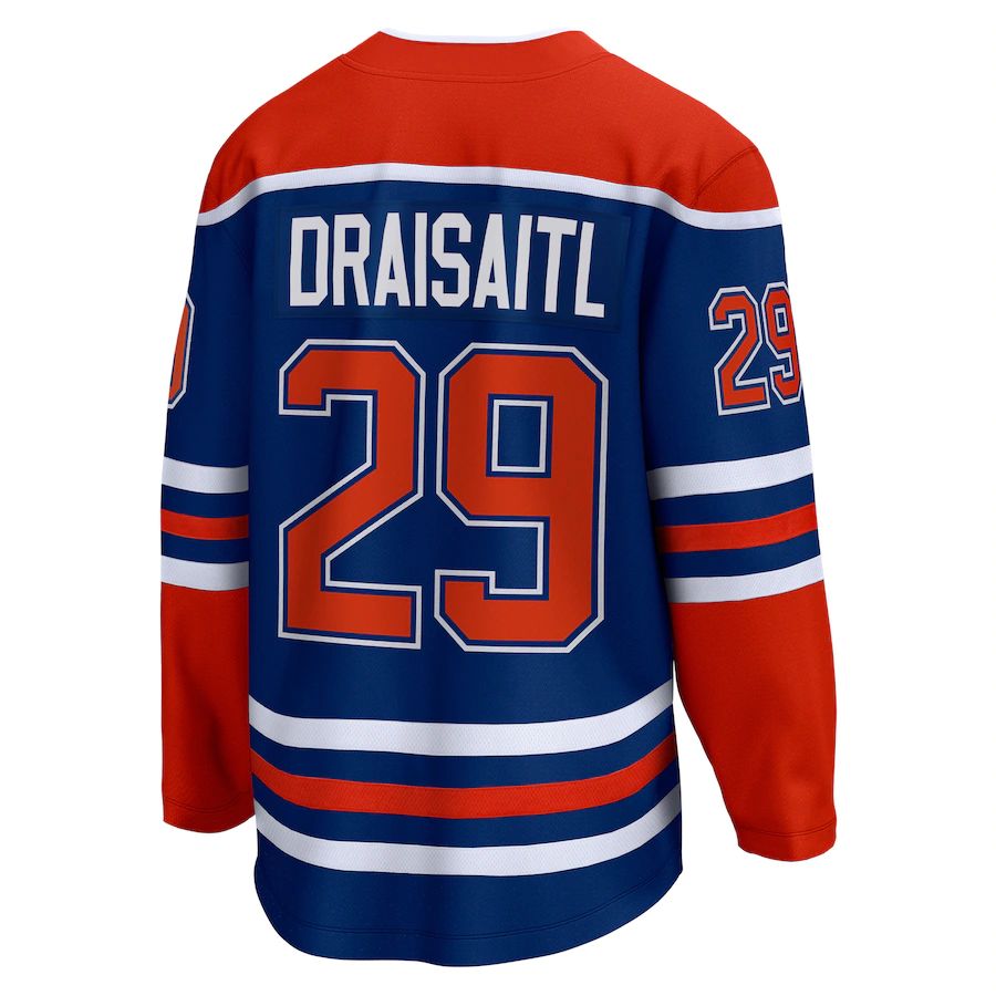 E.Oilers #29 Leon Draisaitl Fanatics Branded Home Premier Breakaway Player Jersey Royal Stitched American Hockey Jerseys CustomName