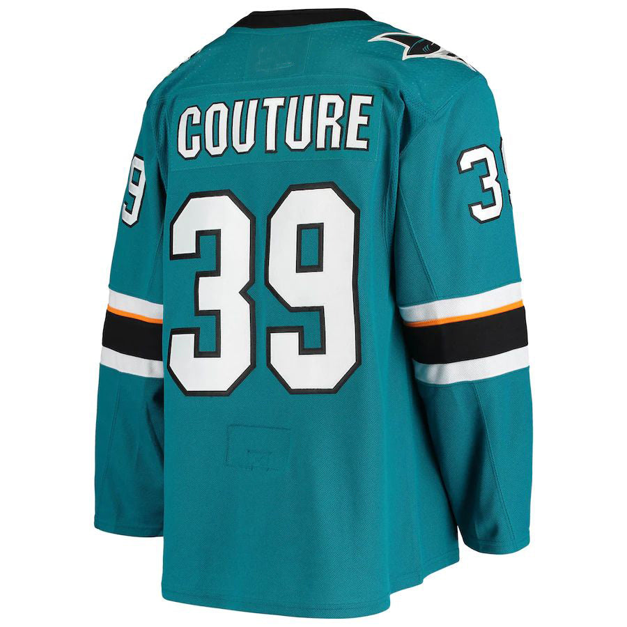 SJ.Sharks #39 Logan Couture Home Authentic Alternate Captain Player Jersey  Teal Stitched American Hockey Jerseys CustomName