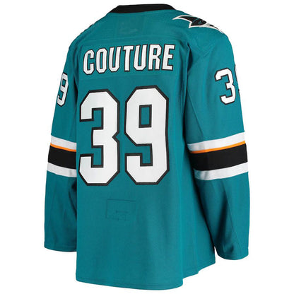 SJ.Sharks #39 Logan Couture Home Authentic Alternate Captain Player Jersey  Teal Stitched American Hockey Jerseys CustomName