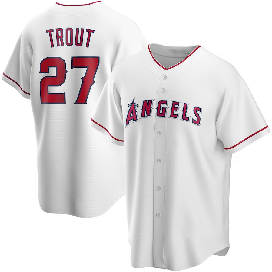 Los Angeles Angels #27 Mike Trout Alternate Replica Player Jersey - White Stitched Baseball Jersey