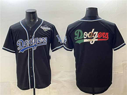 Los Angeles Dodgers Team Big Logo Black Fashion 2025 World Series Cool Base Stitched Baseball Jersey 2